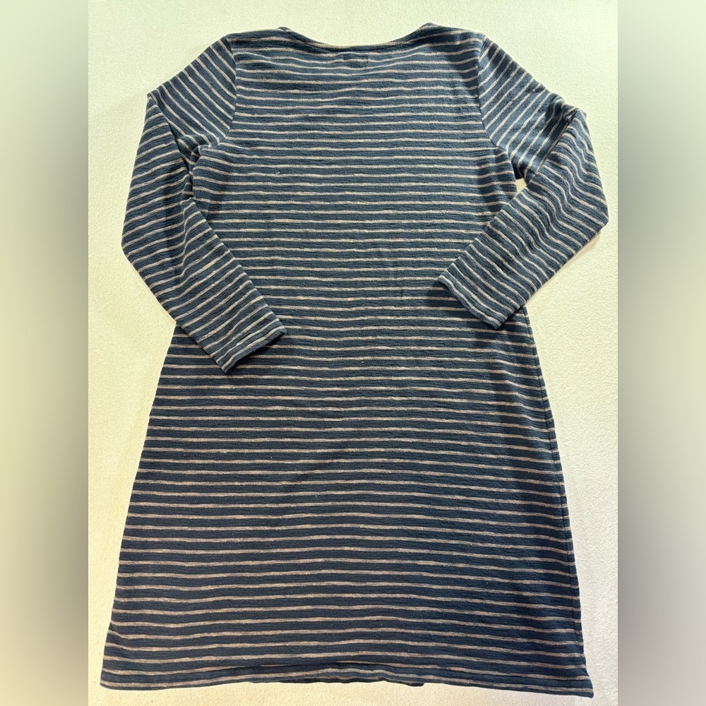 Garnet Hill Blue Beige Striped Knit Dress Long Sleeve Casual Womens Large - Picture 2 of 5